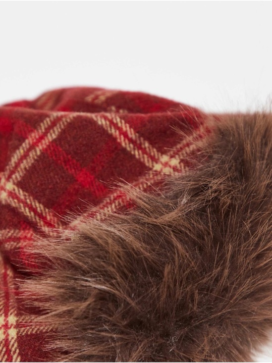 Reclaimed Vintage Red Plaid Faux Fur-Lined Trapper Hat NEW
